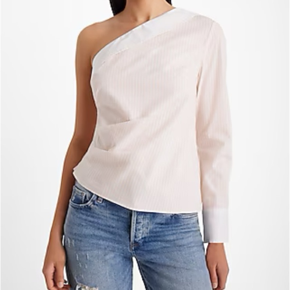 Poplin Striped One Shoulder Draped Top